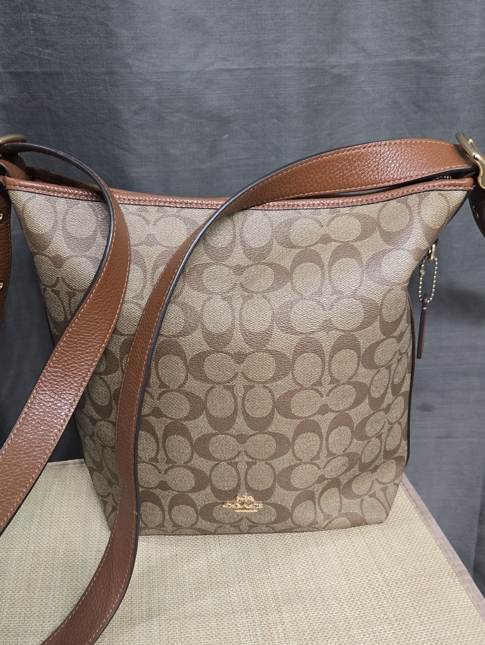 Coach Val Duffle in Signature C's with Leather Trim Shoulder Bag EUC